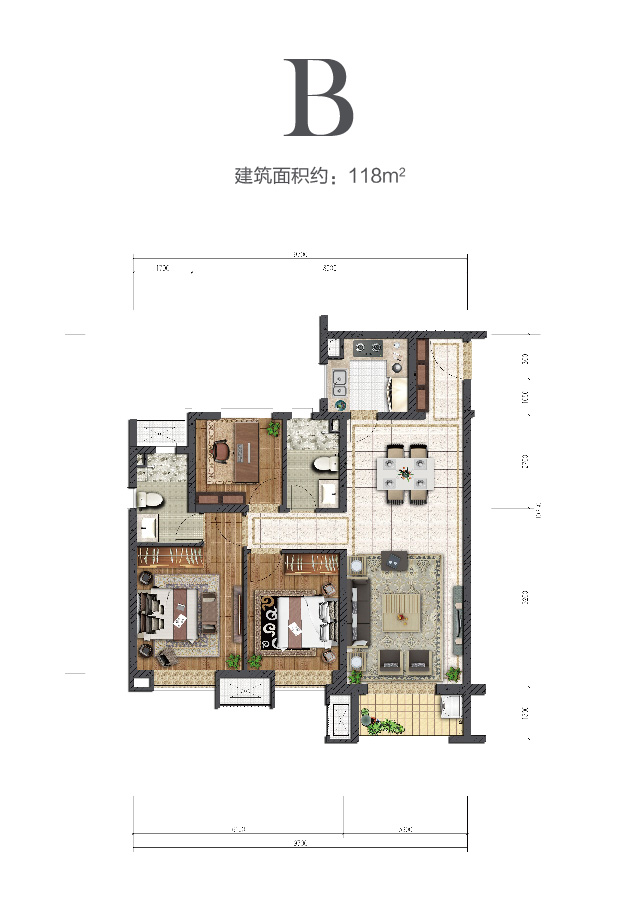 金輝中環(huán)云著118㎡戶型圖